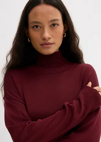 Lehký svetr z jemné pleteniny, s širokým rolákovým límcem, z viskózové směsi • javorově červená • bonprix obchod