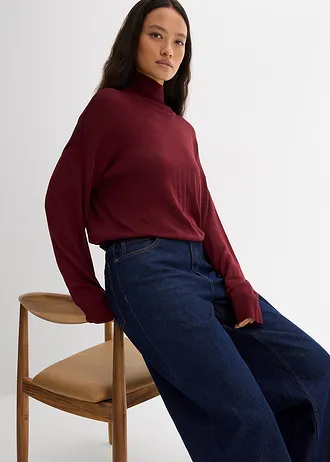 Lehký svetr z jemné pleteniny, s širokým rolákovým límcem, z viskózové směsi • javorově červená • bonprix obchod
