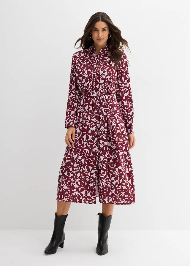 Robe-chemise en viscose fluide • rouge rubis-parme floral • product-page.page-title-suffix