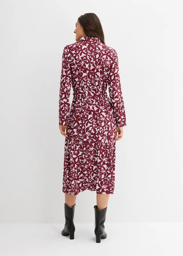 Robe-chemise en viscose fluide • rouge rubis-parme floral • product-page.page-title-suffix
