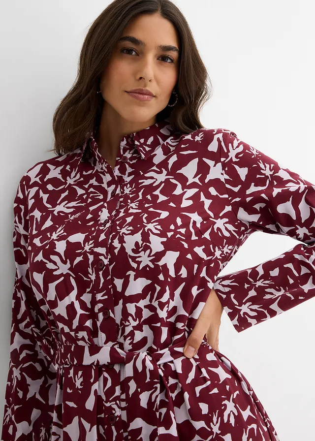 Robe-chemise en viscose fluide • rouge rubis-parme floral • product-page.page-title-suffix
