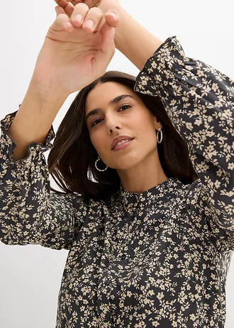 Robe courte en viscose fluide • anthracite-beige galet floral • Boutique bonprix