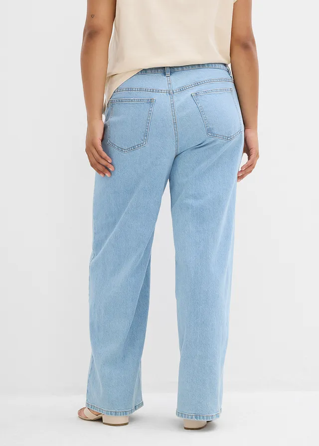 Wide leg jeans, mid waist, Kleur: ijsblauw denim used