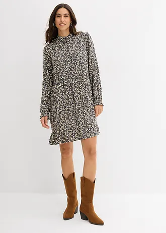 Mini jurk van soepele viscose, Kleur: antraciet-kiezelgrijs gebloemd