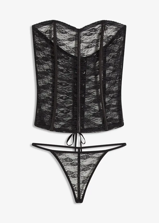 Guêpière et string en dentelle (ens. 2 pces) • noir • Boutique bonprix