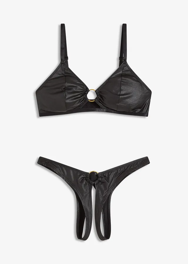 Soutien-gorge bralette et string ouvert (ens. 2 pces) • noir • Boutique bonprix