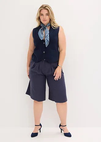 Bermudy se sklady v pase, barva: tmavě modrá s melírem