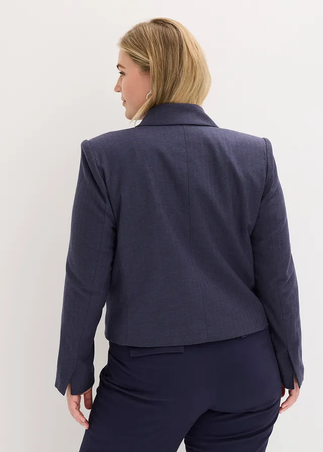 Blazer court et texturé, Couleur: bleu foncé chiné