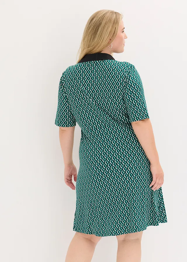 Robe polo midi, Couleur: vert forêt/noir graphique