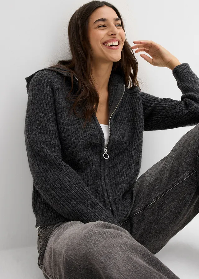 Gilet en maille à capuche • anthracite chiné • product-page.page-title-suffix