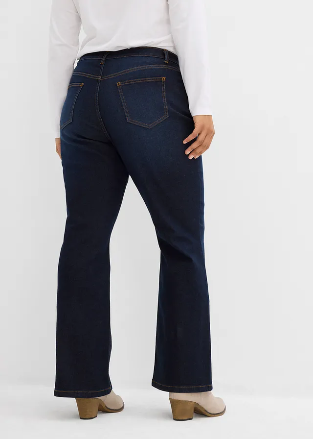 Jean bootcut, taille mi-haute, Couleur: denim bleu foncé used
