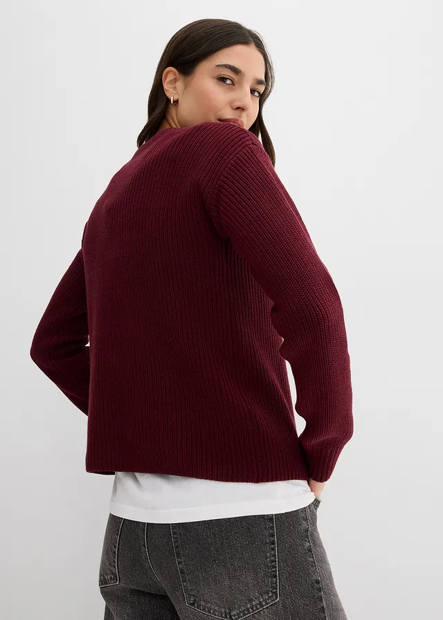 Gilet en maille à nœuds, Couleur: bordeaux