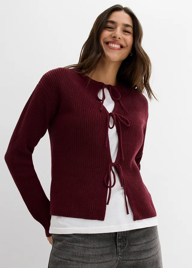 Gilet en maille à nœuds, Couleur: bordeaux