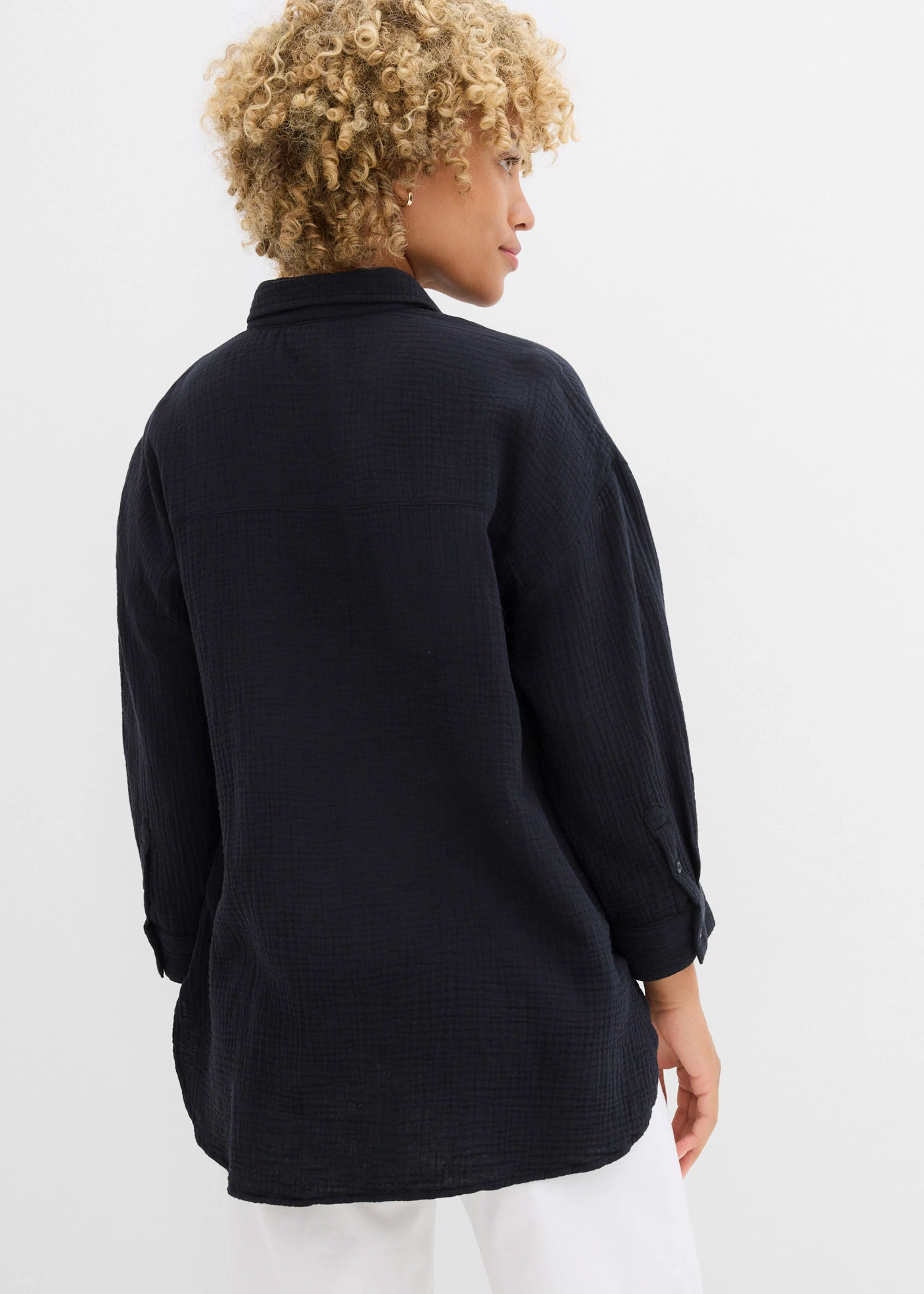 Mousseline overhemdblouse van puur katoen • zwart • bonprix online shop