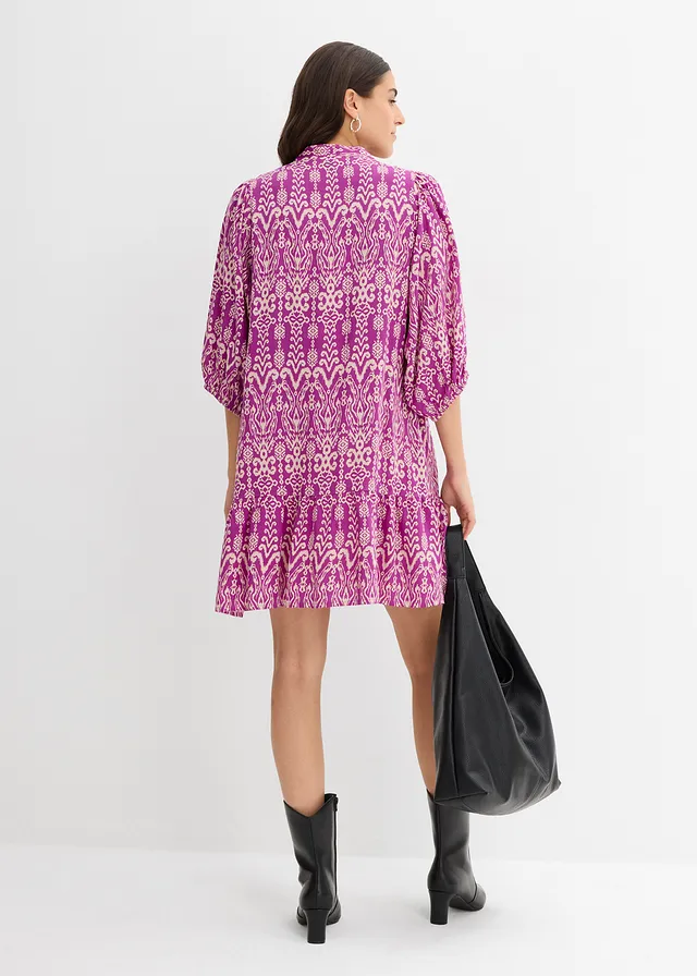 Robe-tunique en viscose douce, Couleur: violine-beige craie