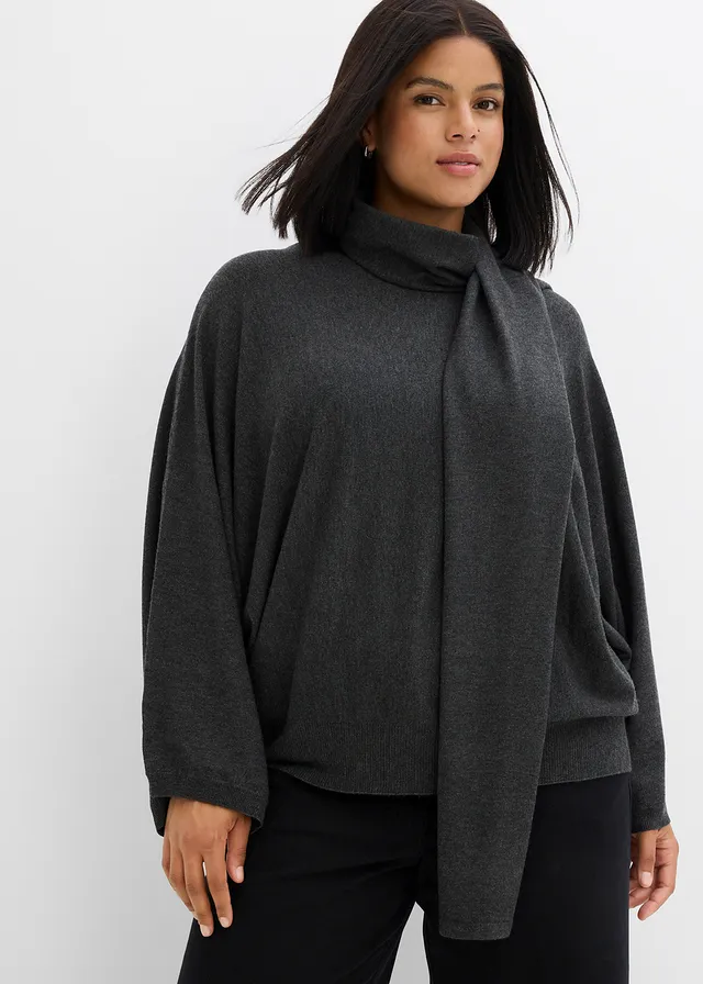 Pull en fine maille de viscose mélangée, Couleur: anthracite chiné