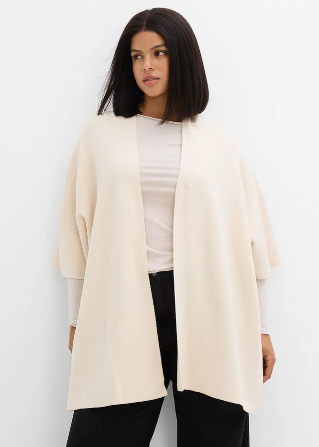 Cape oversize en maille, Couleur: beige galet chiné