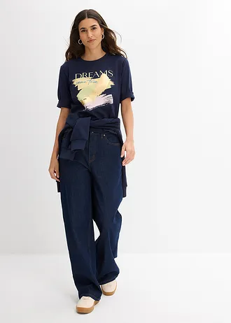 T-shirt van puur biologisch katoen, Kleur: donkerblauw grafische print