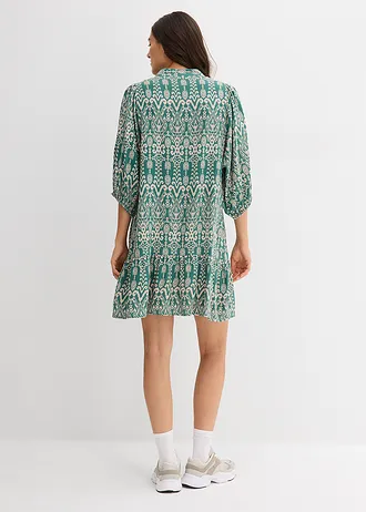 Tunikové šaty z měkké viskózy, barva: šedozeleno-křídově béžová s potiskem