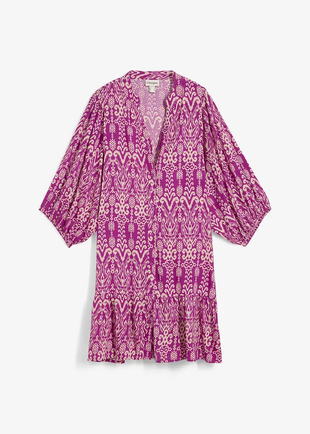 Tuniekjurk van zachte viscose, Kleur: viooltjespaars-krijtbeige gedessineerd