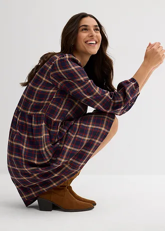 Minišaty z měkké viskózy • tmavě modro-středně modro-krémově béžovo-rezavě hnědo-přírodní bílá kostkovaná • bonprix obchod