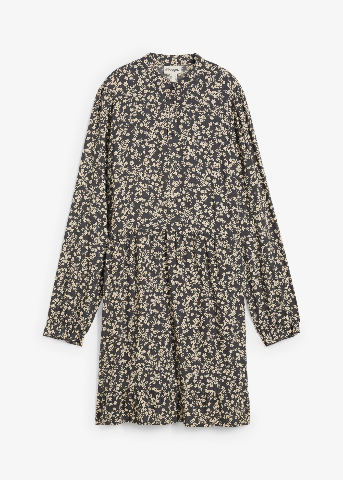 Robe courte en viscose fluide • anthracite-beige galet floral • Boutique bonprix