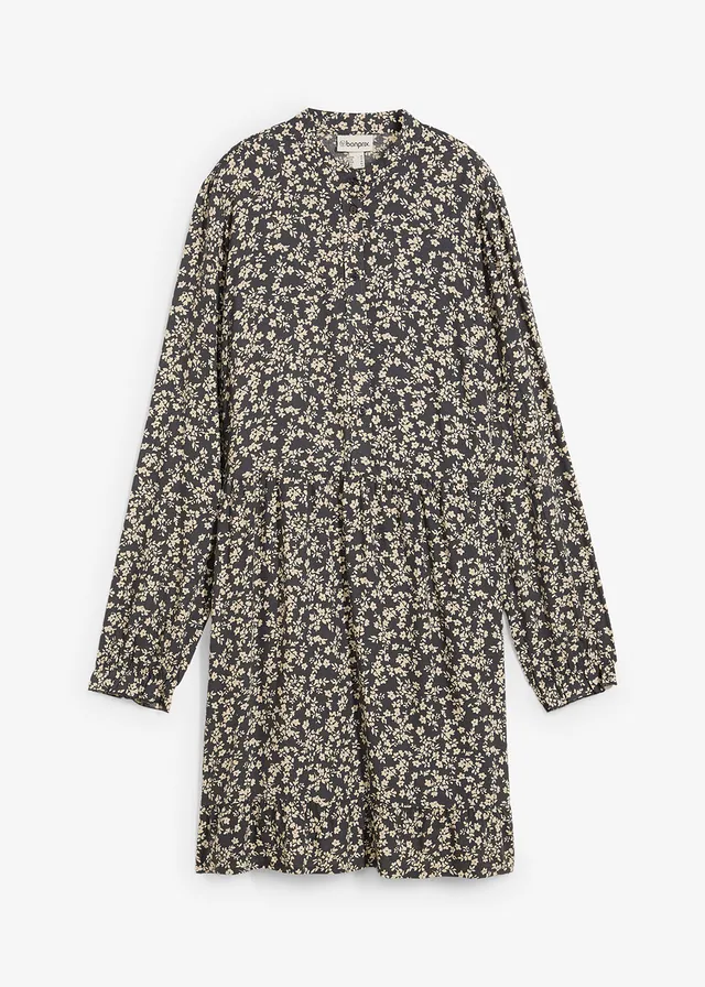 Robe courte en viscose fluide • anthracite-beige galet floral • Boutique bonprix