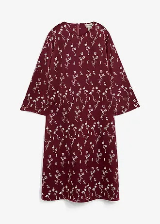 Gebloemde midi jurk van viscose, Kleur: esdoornrood-wolwit gebloemd