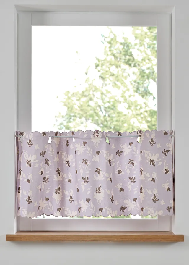 Vitrážková záclona z bio bavlny s listovanou potlačou