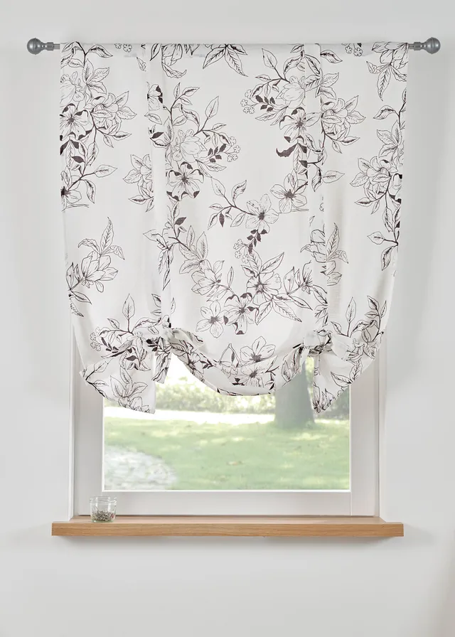 Záclona na zaviazanie, s kvetovanou potlačou