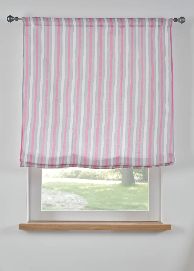 Store plissé à rayures, Couleur: gris/rose