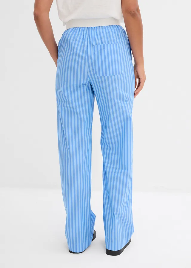 Pantalon palazzo en popeline, Couleur: bleu glacier/bleu layette rayé verticalement