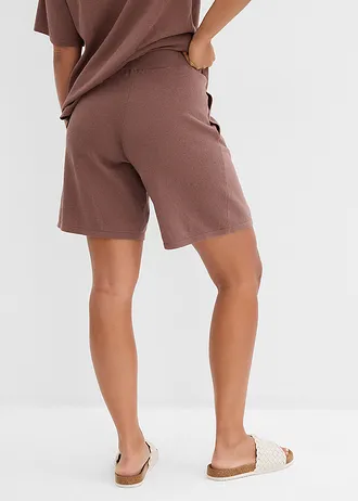 Short en fine maille avec taille élastiquée, Couleur: marron mat