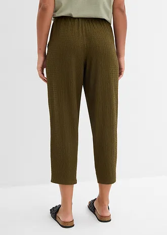 Wijde jersey broek van crêpe, cropped, Kleur: aardekleurig olijfgroen