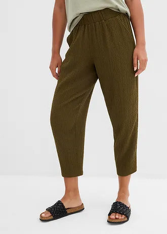 Wijde jersey broek van crêpe, cropped, Kleur: aardekleurig olijfgroen