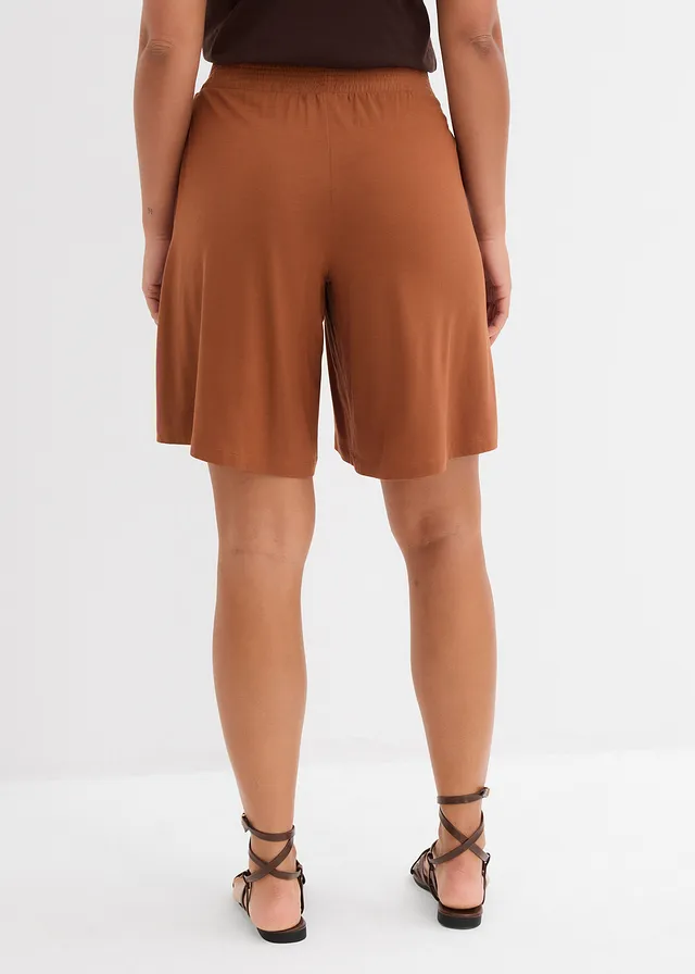 Bermuda en jersey à taille élastiquée, Couleur: brique