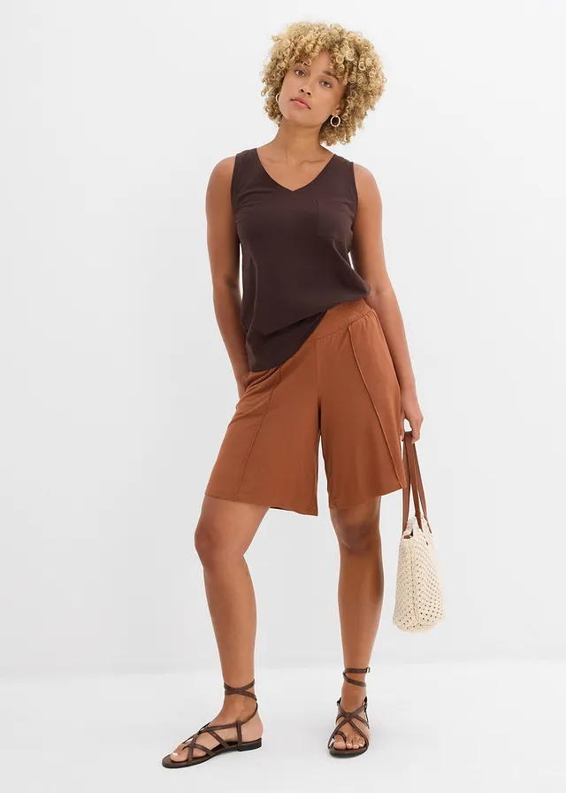 Bermuda en jersey à taille élastiquée, Couleur: brique