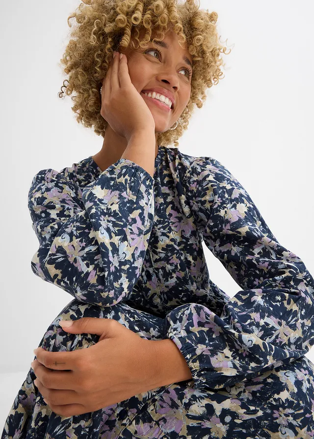 Blousejurk van soepele viscose • ijsblauw-donkerblauw-lila-new kaki-crèmewit gebloemd • product-page.page-title-suffix