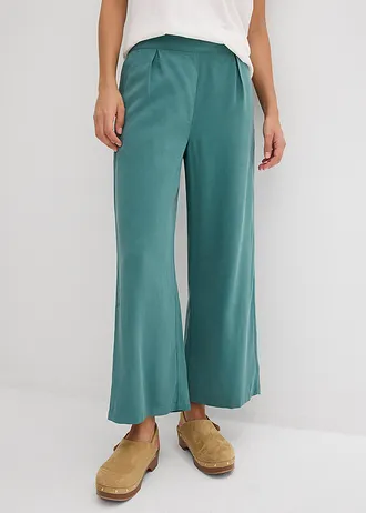 Cropped broek van zachte viscose mix, Kleur: grijsgroen