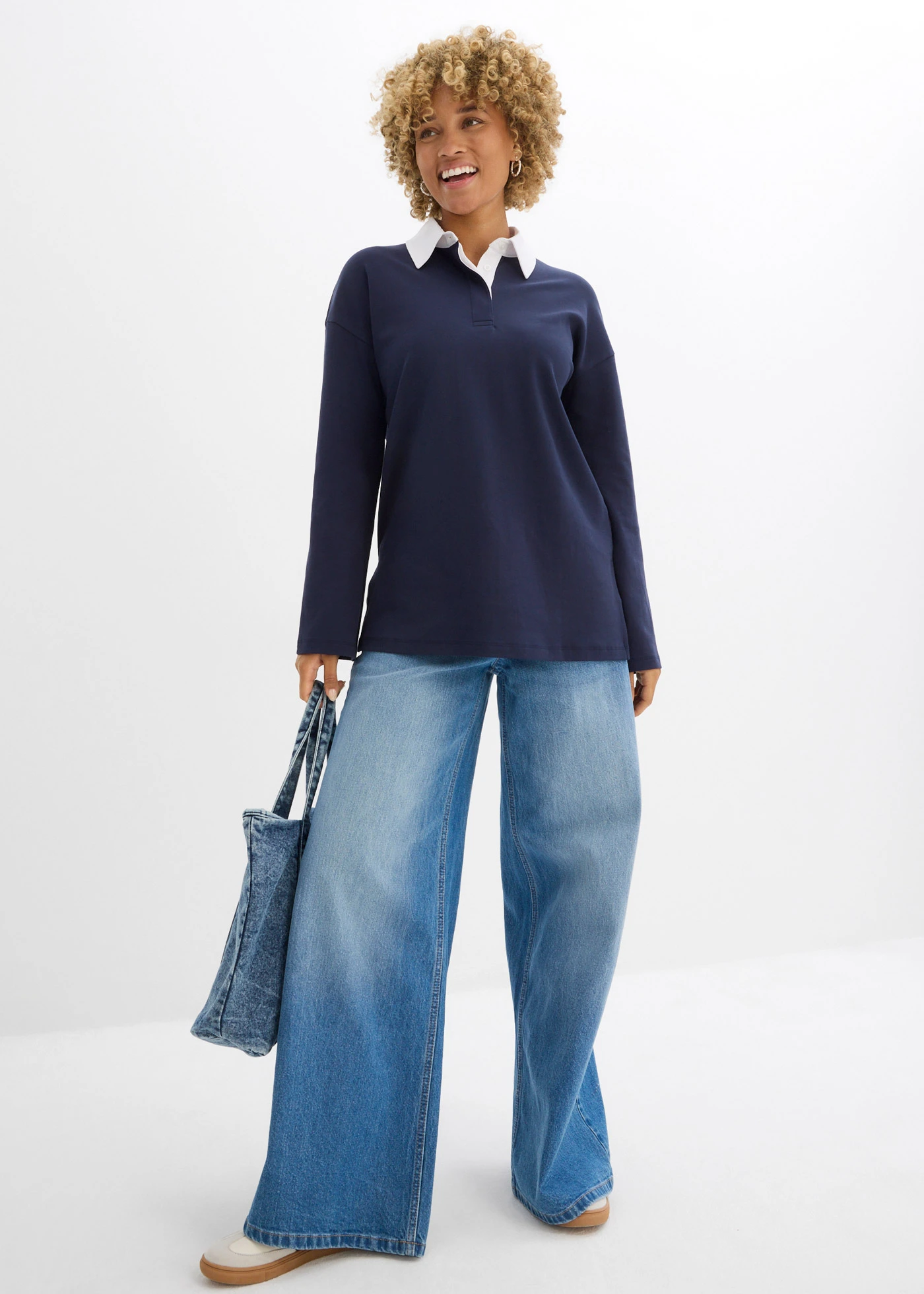 Polo en interlock • bleu foncé/blanc • Boutique bonprix