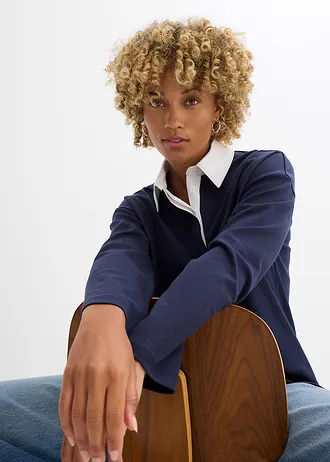 Polo en interlock • bleu foncé/blanc • Boutique bonprix