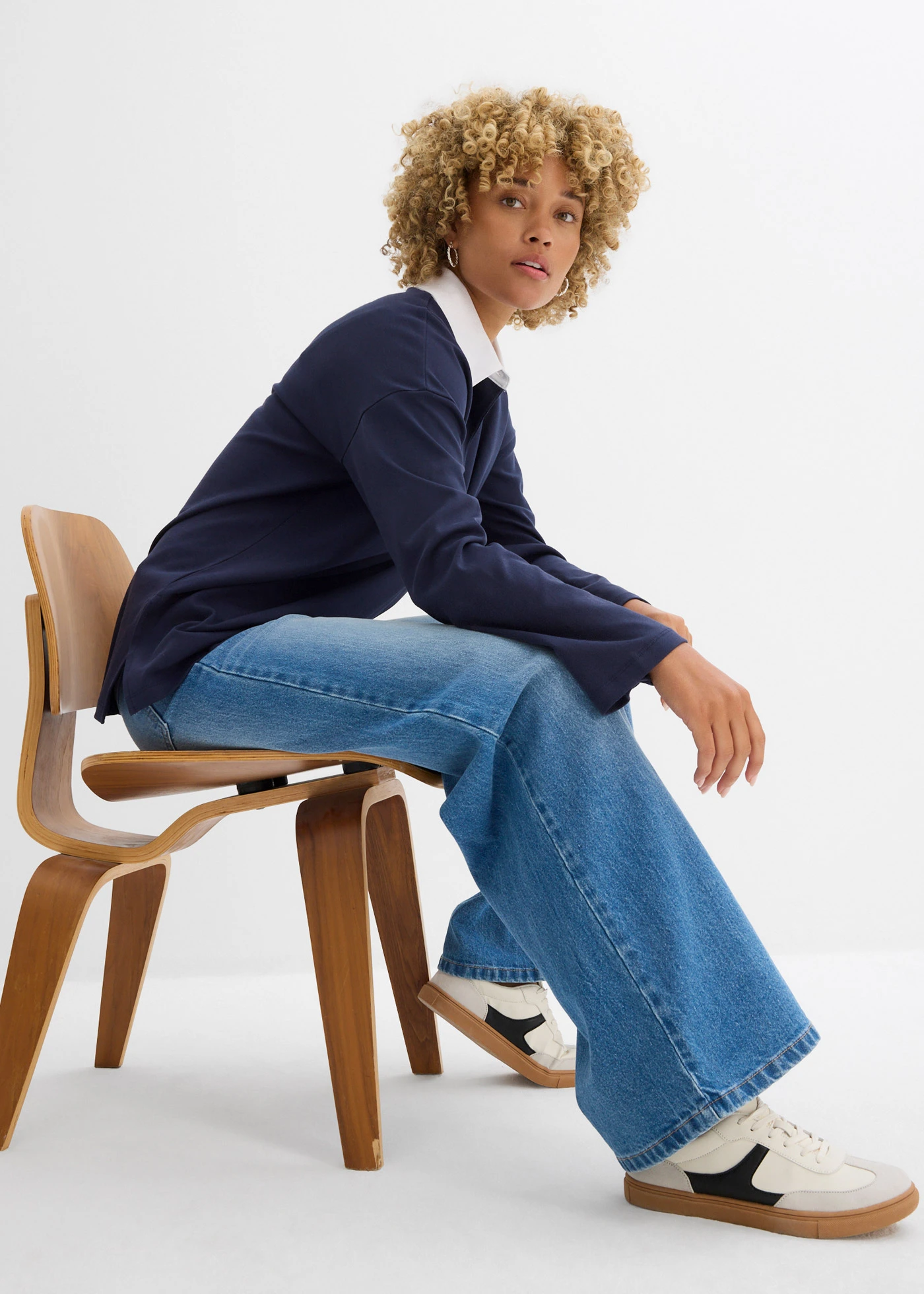 Triko polo z interlocku • tmavě modrá + bílá • bonprix obchod