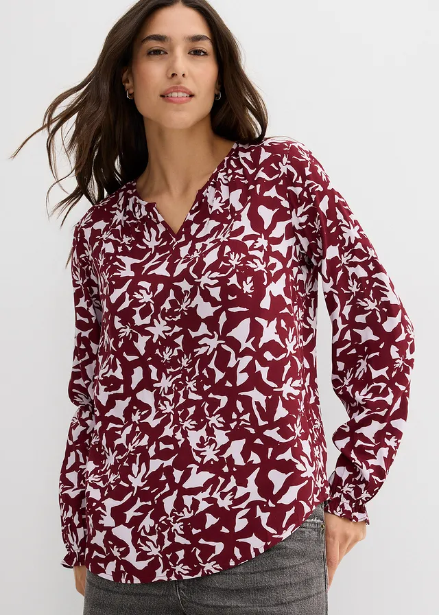 Blouse en viscose fluide • rouge rubis-parme floral • product-page.page-title-suffix