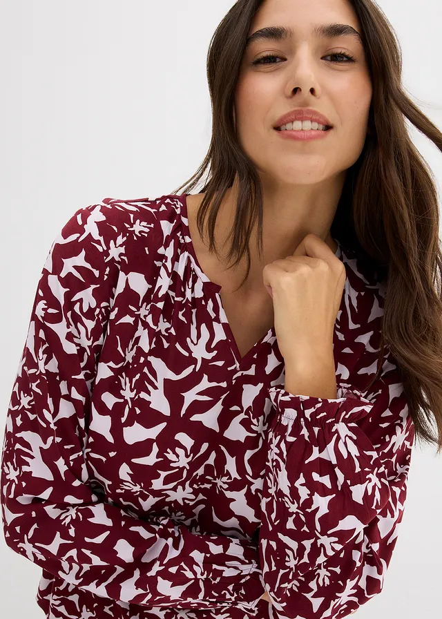 Blouse en viscose fluide • rouge rubis-parme floral • product-page.page-title-suffix