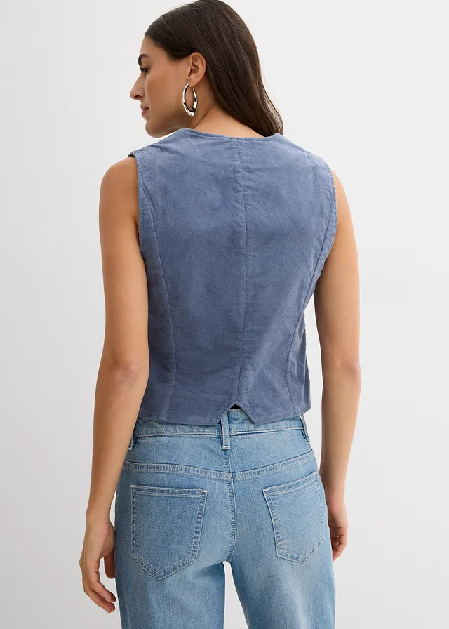 Corduroy vest, Kleur: rookblauw