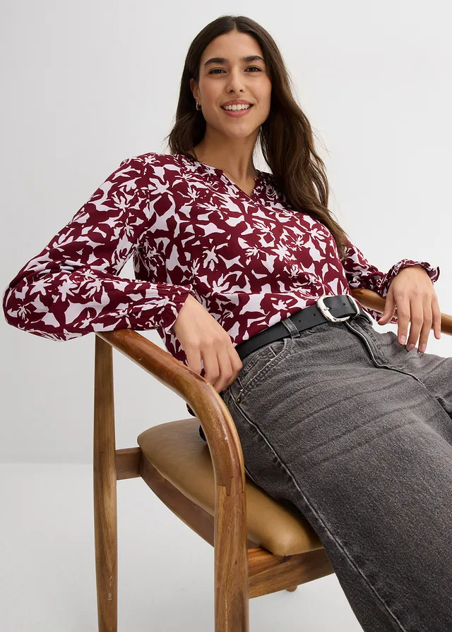 Blouse en viscose fluide • rouge rubis-parme floral • product-page.page-title-suffix