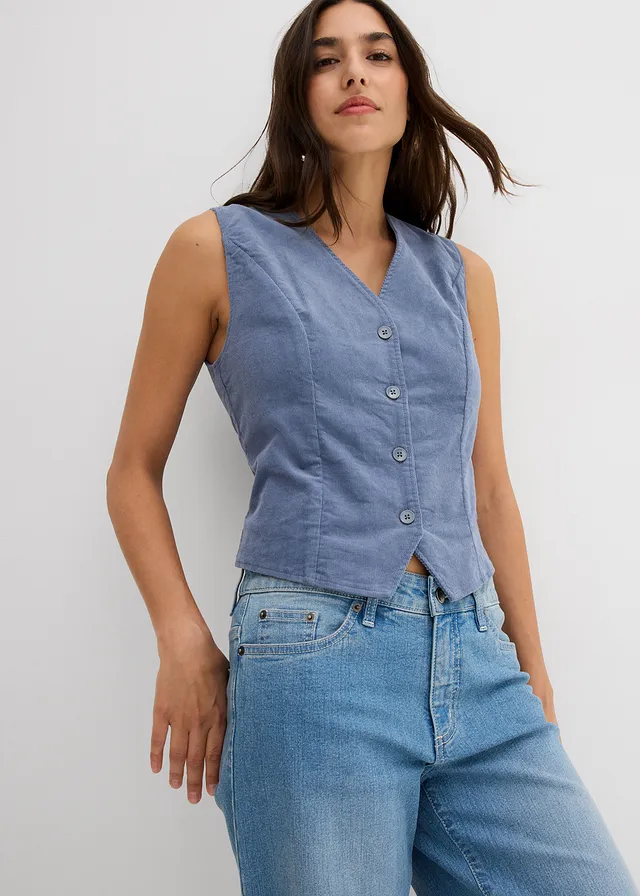 Corduroy vest, Kleur: rookblauw
