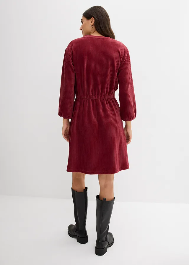 Robe en velours côtelé extensible, Couleur: rouge rubis