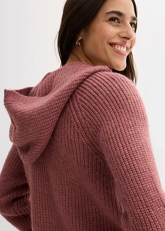 Pletený kabátek s kapucí • jemně bobulová • bonprix obchod