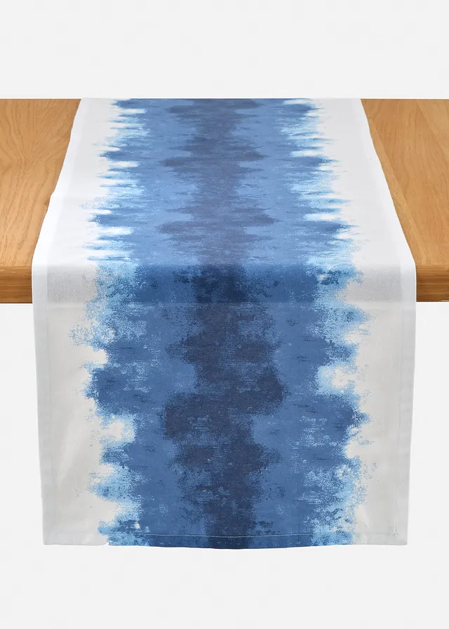 Tafelloper van biologisch katoen, Kleur: blauw/wit